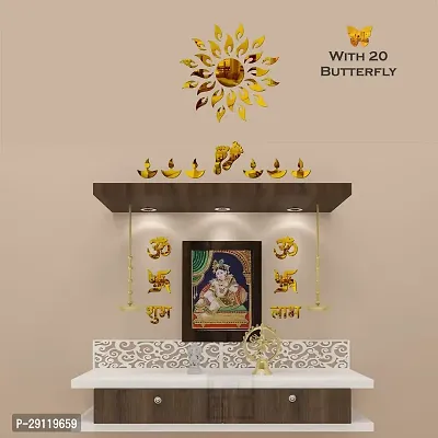 Classic Sun Flame 14 Om Swastik With 20 Butterfly Golden Acrylic Mirror Wall Sticker|Mirror For Wall|Mirror Stickers For Wall|Wall Mirror|Flexible Mirror|3D Mirror Wall Stickers|Wall Sticker Cp-196-thumb3