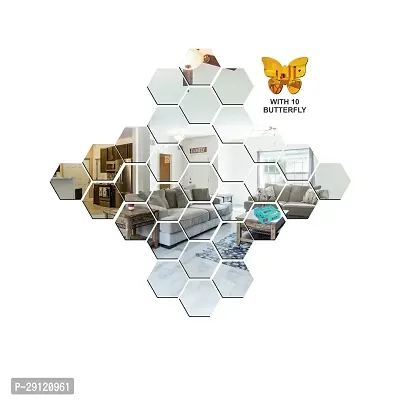 Classic 31 Hexagon Silver And 10 Butterfly Acrylic Mirror Wall Sticker|Mirror For Wall|Mirror Stickers For Wall|Wall Mirror|Flexible Mirror|3D Mirror Wall Stickers|Wall Sticker Cp-1324-thumb3