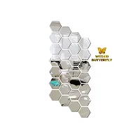 Classic 28 Hexagon Silver With 10 Butterfly Golden Acrylic Mirror Wall Sticker|Mirror For Wall|Mirror Stickers For Wall|Wall Mirror|Flexible Mirror|3D Mirror Wall Stickers|Wall Sticker Cp-265-thumb1