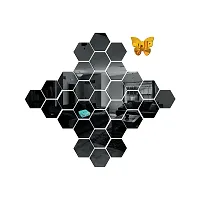 Classic 31 Hexagon Black And 10 Butterfly Acrylic Mirror Wall Sticker|Mirror For Wall|Mirror Stickers For Wall|Wall Mirror|Flexible Mirror|3D Mirror Wall Stickers|Wall Sticker Cp-1325-thumb1