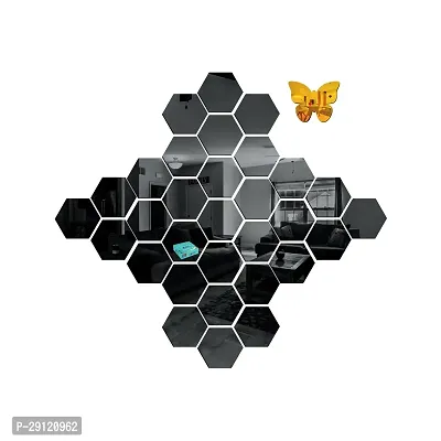 Classic 31 Hexagon Black And 10 Butterfly Acrylic Mirror Wall Sticker|Mirror For Wall|Mirror Stickers For Wall|Wall Mirror|Flexible Mirror|3D Mirror Wall Stickers|Wall Sticker Cp-1325-thumb2