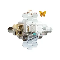 Classic 31 Hexagon Silver And 10 Butterfly Acrylic Mirror Wall Sticker|Mirror For Wall|Mirror Stickers For Wall|Wall Mirror|Flexible Mirror|3D Mirror Wall Stickers|Wall Sticker Cp-1324-thumb1