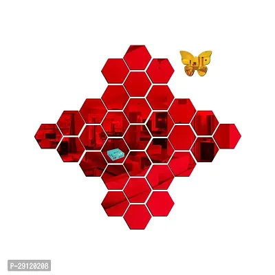 Classic 31 Hexagon Red-Cp156 Acrylic Mirror Wall Sticker|Mirror For Wall|Mirror Stickers For Wall|Wall Mirror|Flexible Mirror|3D Mirror Wall Stickers|Wall Sticker Cp-682-thumb2