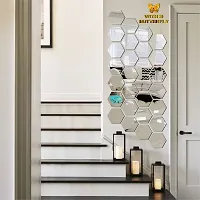 Classic 28 Hexagon Silver With 10 Butterfly Golden Acrylic Mirror Wall Sticker|Mirror For Wall|Mirror Stickers For Wall|Wall Mirror|Flexible Mirror|3D Mirror Wall Stickers|Wall Sticker Cp-265-thumb2