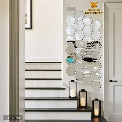 Classic 28 Hexagon Silver With 10 Butterfly Golden Acrylic Mirror Wall Sticker|Mirror For Wall|Mirror Stickers For Wall|Wall Mirror|Flexible Mirror|3D Mirror Wall Stickers|Wall Sticker Cp-265-thumb3