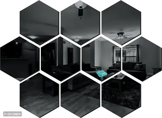 Classic 10 Hexagon Black-Cp7 Acrylic Mirror Wall Sticker|Mirror For Wall|Mirror Stickers For Wall|Wall Mirror|Flexible Mirror|3D Mirror Wall Stickers|Wall Sticker Cp-533-thumb0