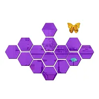 Classic 14 Hexagon Purple And 10 Butterfly Acrylic Mirror Wall Sticker|Mirror For Wall|Mirror Stickers For Wall|Wall Mirror|Flexible Mirror|3D Mirror Wall Stickers|Wall Sticker Cp-1310-thumb1