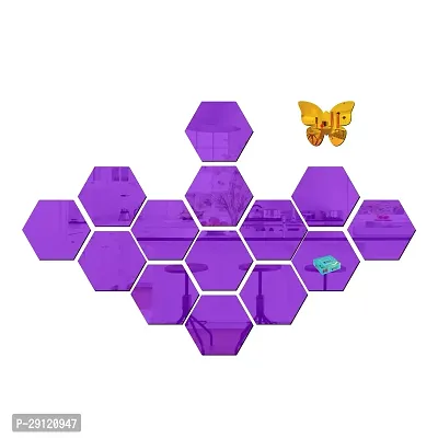 Classic 14 Hexagon Purple And 10 Butterfly Acrylic Mirror Wall Sticker|Mirror For Wall|Mirror Stickers For Wall|Wall Mirror|Flexible Mirror|3D Mirror Wall Stickers|Wall Sticker Cp-1310-thumb2