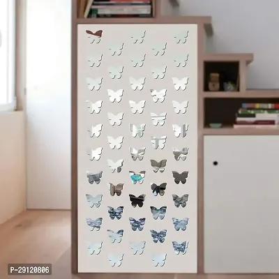 Classic 40 Butterfly Silver-Cp659 Acrylic Mirror Wall Sticker|Mirror For Wall|Mirror Stickers For Wall|Wall Mirror|Flexible Mirror|3D Mirror Wall Stickers|Wall Sticker Cp-1185-thumb2