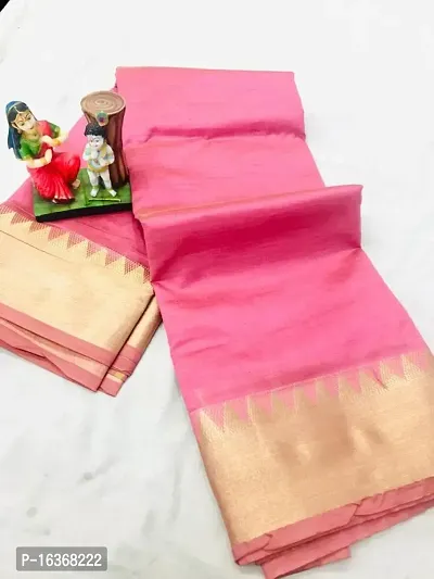 Women's Kasavu Cotton Blend Saree Self Design With Blouse Piece (pink)