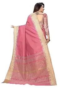 Women's Assam Silk With golden broad border Saree Women's Fancy Cotton Blend Printed Saree pink saree women-thumb1