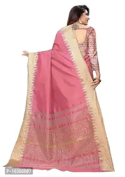 Women's Assam Silk With golden broad border Saree Women's Fancy Cotton Blend Printed Saree pink saree women-thumb2