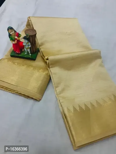 Women's Kasavu Cotton Blend Saree Self Design With Blouse Piece (Cream)-thumb0
