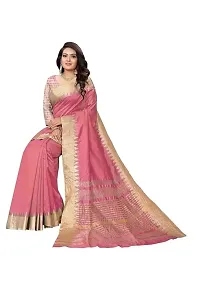 Women's Assam Silk With golden broad border Saree Women's Fancy Cotton Blend Printed Saree pink saree women-thumb2