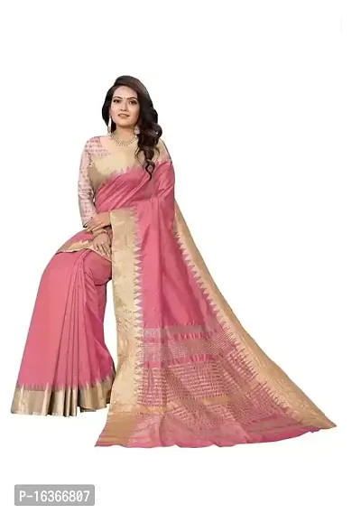 Women's Assam Silk With golden broad border Saree Women's Fancy Cotton Blend Printed Saree pink saree women-thumb3