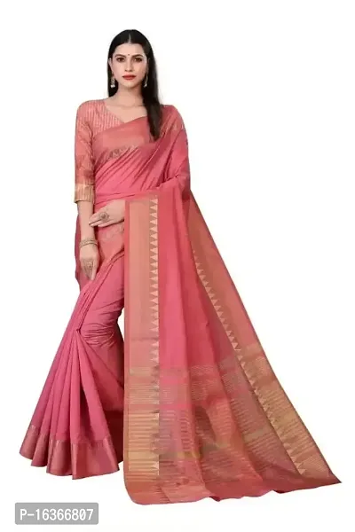 Women's Assam Silk With golden broad border Saree Women's Fancy Cotton Blend Printed Saree pink saree women-thumb0