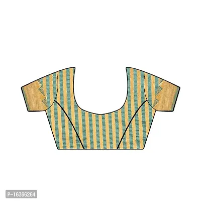 Plain/Solid Temple Border Thread Woven Handloom assam silk saree With Blouse Piece (Firozi)-thumb2