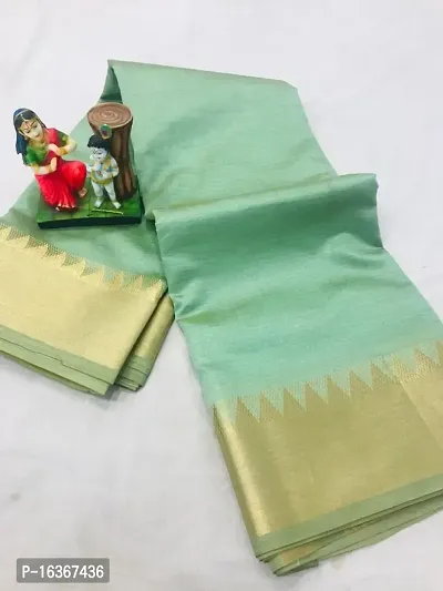 Women's Kasavu Cotton Blend Saree Self Design With Blouse Piece (green)