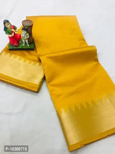 Women's Kasavu Cotton Blend Saree Self Design With Blouse Piece (yellow)