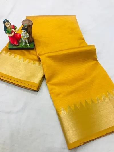 Women's Kasavu Blend Saree Self Design With Blouse Piece (yellow)