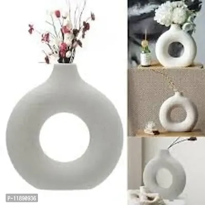 Kraftlik Handicrafts Beautiful Ceramic Vases | Planter | Flower Pot | Ring Shape with Unique Quality for Home D?cor Center Table Bedroom Side Corners Decoration (Pack of 2, White)-thumb4