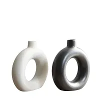 Kreative Homes Beautiful Ceramic Decorative Vases with Unique Quality for Home Decor, Center Table, Flowers Pot, Bedroom Side Corners, Living Room Decoration and Party Centerpieces | Planter | Flower Pot | Ring Shape Planter (Pack of 2)-thumb1