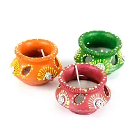 Kraftlik Handicrafts Matki Shape Clay Diya Candle Diya for Diwali Lighting Decoration Ganesh Chaturthi Diwali Gift and Pooja Home Decor Item(Set of 6)-thumb1