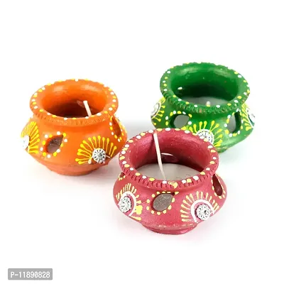 Kraftlik Handicrafts Matki Shape Clay Diya Candle Diya for Diwali Lighting Decoration Ganesh Chaturthi Diwali Gift and Pooja Home Decor Item(Set of 6)-thumb2