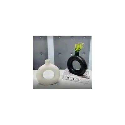 Kreative Homes Beautiful Ceramic Decorative Vases with Unique Quality for Home Decor, Center Table, Flowers Pot, Bedroom Side Corners, Living Room Decoration and Party Centerpieces | Planter | Flower Pot | Ring Shape Planter (Pack of 2)