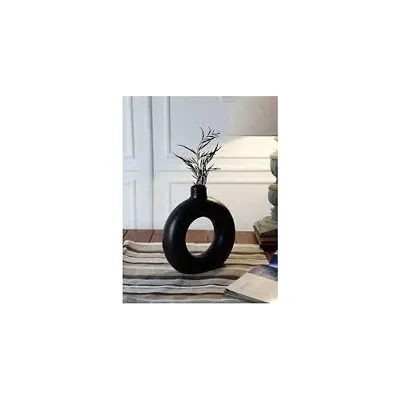 Kreative Homes Beautiful Ceramic Decorative Vases with Unique Quality for Home Decor, Center Table, Flowers Pot, Bedroom Side Corners, Living Room Decoration and Party Centerpieces | Planter | Flower Pot | Ring Shape Planter (Black)
