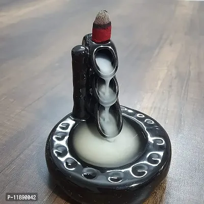 Kreative Homes Ceramic Backflow Smoke Fragrance Fountain Incense Holder Home Fragrance(Cylindrical, Black)-thumb2