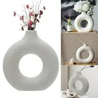 Kreative Homes Beautiful Ceramic Donut Shape Decorative Vases with Unique Quality for Home Decor, Center Table, Flowers Pot, Bedroom Side Corners, Living Room Decoration and Party Centerpieces | Planter | Flower Pot | Ring Shape Planter (White)-thumb1