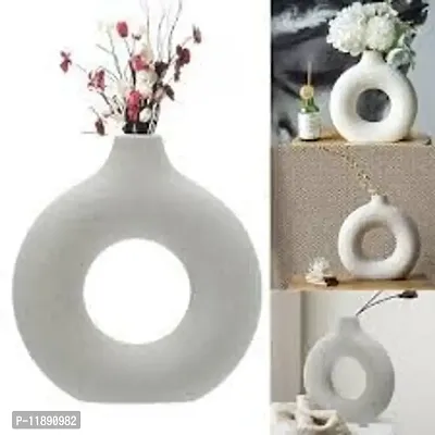 Kreative Homes Beautiful Ceramic Donut Shape Decorative Vases with Unique Quality for Home Decor, Center Table, Flowers Pot, Bedroom Side Corners, Living Room Decoration and Party Centerpieces | Planter | Flower Pot | Ring Shape Planter (White)-thumb2