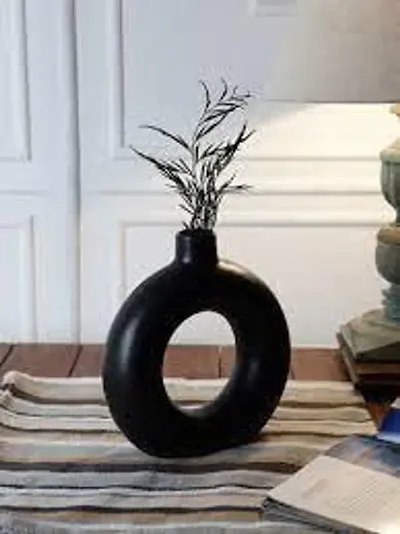 Kreative Homes Beautiful Ceramic Decorative Vases with Unique Quality for Home Decor, Center Table, Flowers Pot, Bedroom Side Corners, Living Room Decoration and Party Centerpieces | Planter | Flower Pot | Ring Shape Planter (Black)