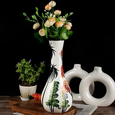 Kreative Homes Ceramic Flower Vase | Pot | Container | Corner Table Decoration Flower Pot Cylindrical Shape Pottery Hand Crafted Painted Mouth Decorative Vase for Home Decor Living Room Office Table d?cor (Multicolor)