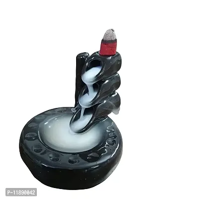 Kreative Homes Ceramic Backflow Smoke Fragrance Fountain Incense Holder Home Fragrance(Cylindrical, Black)-thumb0