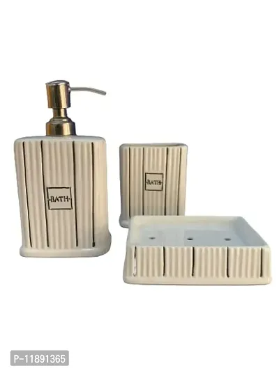 Kraftlik Handicrafts Ceramic Bathroom Accessories Set and Organization | Creative Design Bathroom Accessories | Hand Soap Dispenser | Soap Dish | Tumblers ( Set of 1, White)-thumb0