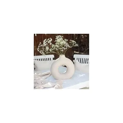 Kraftlik Handicrafts Beautiful Ceramic Vases | Planter | Flower Pot | Ring Shape with Unique Quality for Home D?cor Center Table Bedroom Side Corners Decoration Party Centerpieces (White)