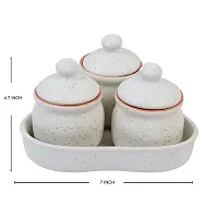 Kreative Homes Ceramic Storage Container with Lid  Tray / Chatni Jar / Pickle Jar for Kitchen Set of 3 (200 Grams, White)-thumb3