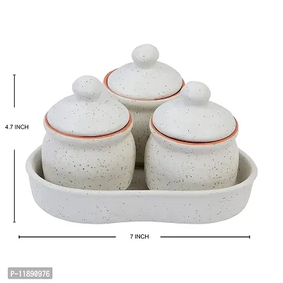 Kreative Homes Ceramic Storage Container with Lid  Tray / Chatni Jar / Pickle Jar for Kitchen Set of 3 (200 Grams, White)-thumb4