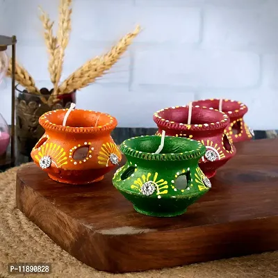 Kraftlik Handicrafts Matki Shape Clay Diya Candle Diya for Diwali Lighting Decoration Ganesh Chaturthi Diwali Gift and Pooja Home Decor Item(Set of 6)-thumb0