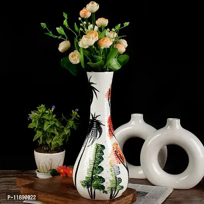 Kraftlik Handicrafts Ceramic Flower Vase | Pot | Container | Corner Table Flower Pot Cylindrical Shape Pottery Hand Crafted Painted Mouth Decorative Vase for Home Decor Living Room Office Table d?cor-thumb0
