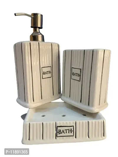 Kraftlik Handicrafts Ceramic Bathroom Accessories Set and Organization | Creative Design Bathroom Accessories | Hand Soap Dispenser | Soap Dish | Tumblers ( Set of 1, White)-thumb4