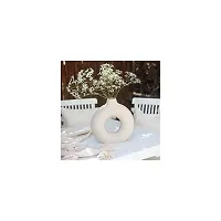 Kraftlik Handicrafts Beautiful Ceramic Vases | Planter | Flower Pot | Ring Shape with Unique Quality for Home D?cor Center Table Bedroom Side Corners Decoration (Pack of 2, White-Black)-thumb1