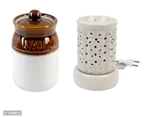 Kraftlik Handicrafts Ceramic Jars with Lid and Multipurpose Barni With Cylinder Shape Ceramic Electric Aroma Diffuser