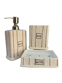 Kraftlik Handicrafts Ceramic Bathroom Accessories Set and Organization | Creative Design Bathroom Accessories | Hand Soap Dispenser | Soap Dish | Tumblers ( Set of 1, White)-thumb2