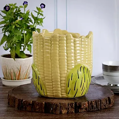 Kraftlik Handicrafts Beautiful Ceramic Planter | Flower Pot | Corn Shape with Unique Quality for Home D?cor Center Table Bedroom Side Corners Decoration Party Centerpieces (Off-White)