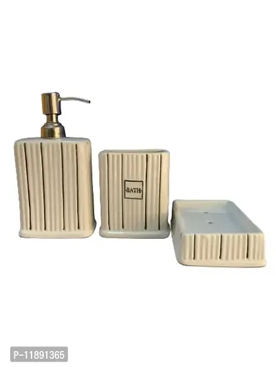 Kraftlik Handicrafts Ceramic Bathroom Accessories Set and Organization | Creative Design Bathroom Accessories | Hand Soap Dispenser | Soap Dish | Tumblers ( Set of 1, White)-thumb2