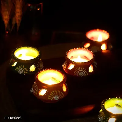 Kraftlik Handicrafts Matki Shape Clay Diya Candle Diya for Diwali Lighting Decoration Ganesh Chaturthi Diwali Gift and Pooja Home Decor Item(Set of 6)-thumb5
