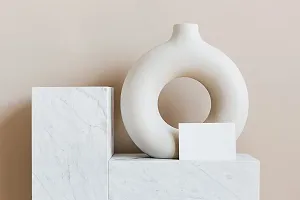Kreative Homes Beautiful Ceramic Donut Shape Decorative Vases with Unique Quality for Home Decor, Center Table, Flowers Pot, Bedroom Side Corners, Living Room Decoration and Party Centerpieces | Planter | Flower Pot | Ring Shape Planter (White)-thumb3